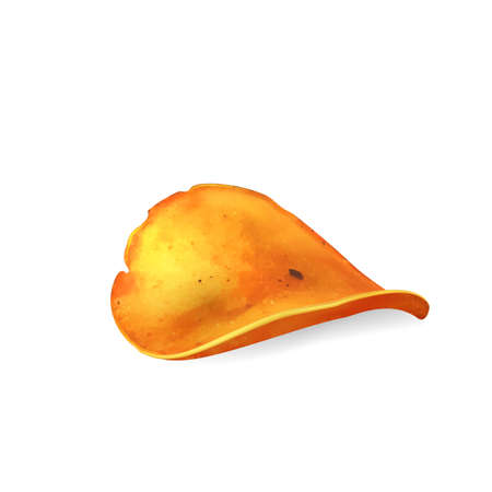 Potato Chip Salted Fried Slice Nutrition Vector. Flavor Tasty Crunchy Chip Prepared In Hot Oil, Unhealthy Calorie Dish. Fry Fatty Fast Food Appetizer Template Realistic 3d Illustrationのイラスト素材