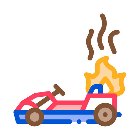 burning kart, fire accident color icon vector. burning kart, fire accident sign. isolated symbol illustrationのイラスト素材