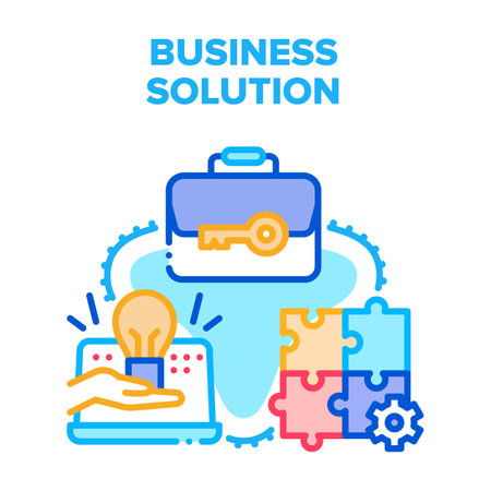 Business Solution Strategy Vector Icon Concept. Business Solution Of Company Problem And Brainstorming Team Of Solving Challenge, Planning And Organizing Idea. Teamwork Color Illustrationのイラスト素材