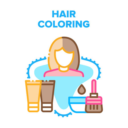 Hair Coloring Vector Icon Concept. Hairstylist Hair Coloring With Special Paint And Beauty Liquid. Hairdresser Dyeing Woman Client, Professional Treatment And Fashion Color Illustrationのイラスト素材