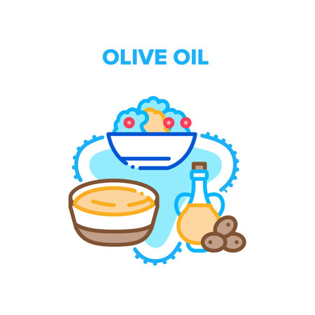Olive Oil Natural Ingredient Vector Icon Concept. Graffin Decanter For Storaging Olive Oil And Nature Berries, Vegetable Healthy Salad Food. Organic Flavor Seasoning Color Illustrationのイラスト素材