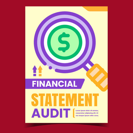 Financial Statement Audit Promo Banner Vector. Finance Audit Researching Advertising Poster. Company Money Capital, Income And Expenses Research Concept Template Style Color Illustrationのイラスト素材