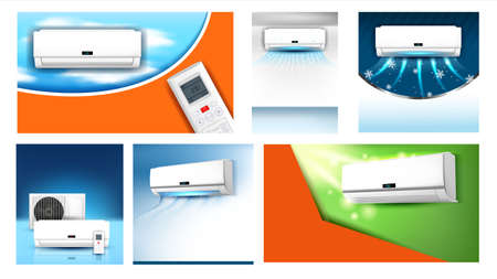 Air Conditioner Advertising Posters Set Vector Illustrationのイラスト素材