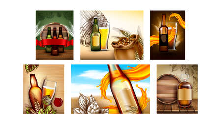 Beer Alcoholic Drink Promo Posters Set Vectorのイラスト素材