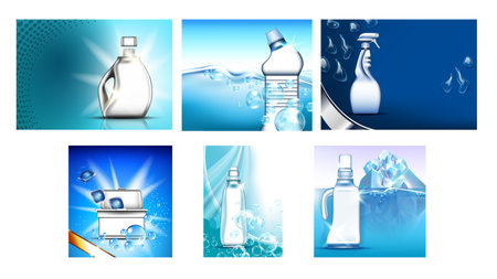 Detergent, Bleach Advertising Banners Set Vector Illustrationのイラスト素材