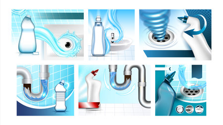 Clogged Drain Cleaner Promo Posters Set Vectorのイラスト素材
