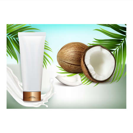 Coconut Organic Cosmetics Promo Poster Vector Illustrationのイラスト素材