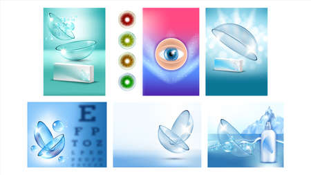 Contact Lenses Advertising Banners Set Vector Illustrationのイラスト素材