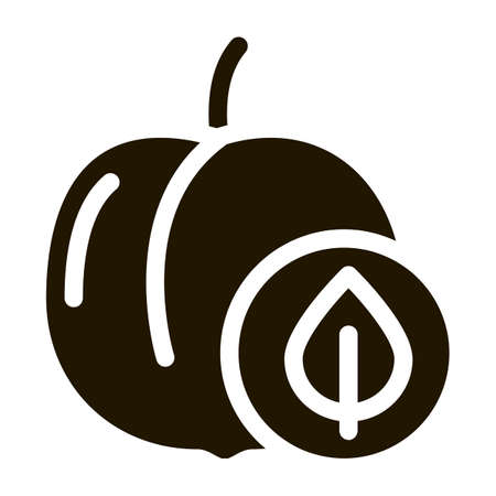 Peach Fruit Leaf Icon Vector Glyph Illustrationのイラスト素材