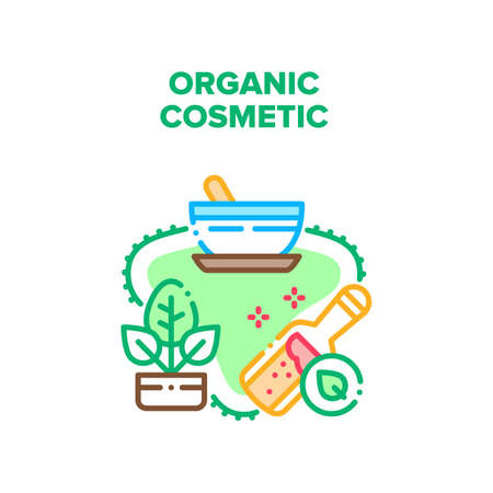 Organic Cosmetic Vector Icon Concept. Organic Cosmetic Preparation From Natural Plant Aroma Ingredient. Health Care Herbal Product, Beauty Treatment Or Aromatherapy Color Illustrationのイラスト素材