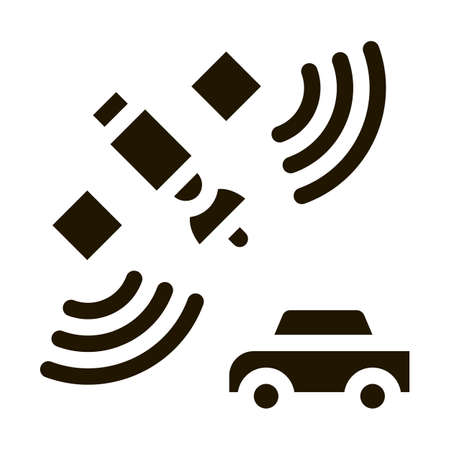 satellite connection with car glyph icon vector. satellite connection with car sign. isolated symbol illustrationのイラスト素材