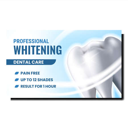 Professional Whitening Promotional Poster Vector. Tooth Whitening Dental Care Procedure Advertising Banner. Mouth Esthetic And Healthcare Process Stylish Concept Template Illustrationのイラスト素材