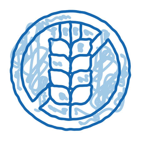 Allergen Free Sign Wheat sketch icon vector. Hand drawn blue doodle line art isolated symbol illustrationのイラスト素材