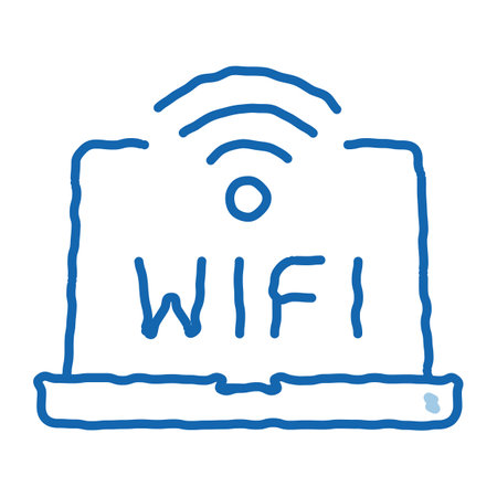 Wifi Sign And Word On Laptop Display sketch icon vector. Hand drawn blue doodle line art isolated symbol illustrationのイラスト素材