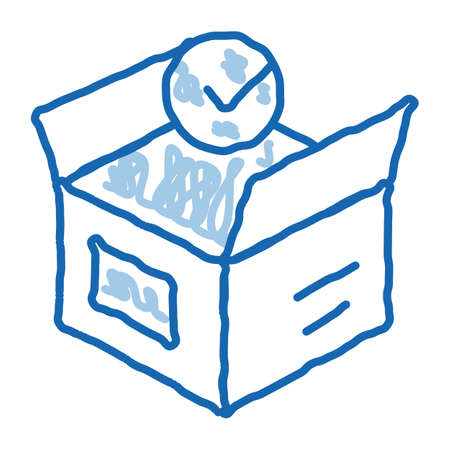 Opened Carton Box Approved Element sketch icon vector. Hand drawn blue doodle line art isolated symbol illustrationのイラスト素材