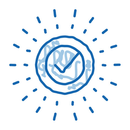 Approved Mark In Center Of Rays Element sketch icon vector. Hand drawn blue doodle line art isolated symbol illustrationのイラスト素材