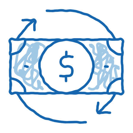 Bank Note Dollar And Around Arrows sketch icon vector. Hand drawn blue doodle line art isolated symbol illustrationのイラスト素材