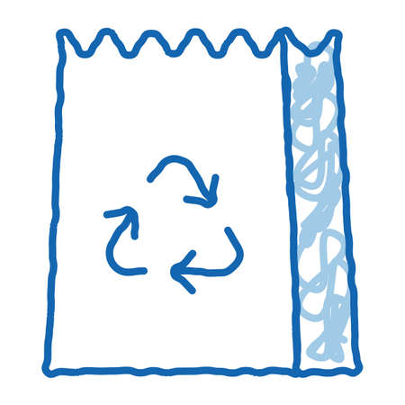 Paper Bag With Recycle Sign Packaging sketch icon vector. Hand drawn blue doodle line art isolated symbol illustrationのイラスト素材