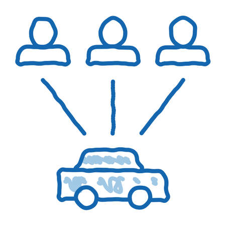 Taxi for Group of People Online Car sketch icon vector. Hand drawn blue doodle line art sign. isolated symbol illustrationのイラスト素材