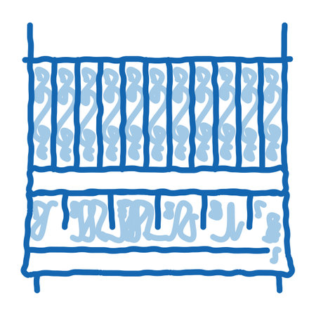 Cot Baby Bed sketch icon vector. Hand drawn blue doodle line art Cot Baby Bed sign. isolated symbol illustrationのイラスト素材