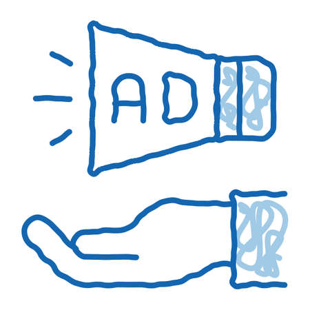 Loudspeaker Hand sketch icon vector. Hand drawn blue doodle line art Loudspeaker Hand sign. isolated symbol illustrationのイラスト素材