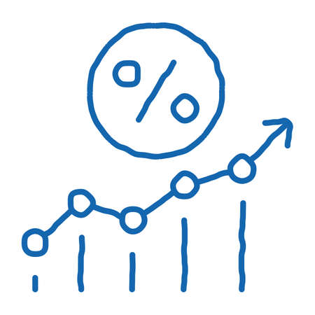 Grow Percent sketch icon vector. Hand drawn blue doodle line art Grow Percent isometric sign. isolated symbol illustrationのイラスト素材