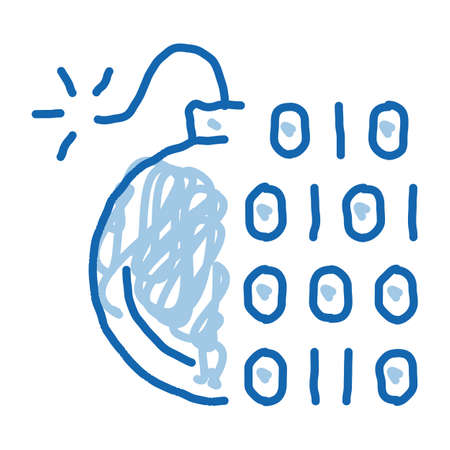 Binary Code Bomb sketch icon vector. Hand drawn blue doodle line art Binary Code Bomb isometric sign. isolated symbol illustrationのイラスト素材