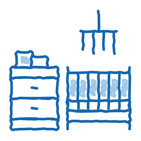Children Room sketch icon vector. Hand drawn blue doodle line art Children Room sign. isolated symbol illustrationのイラスト素材