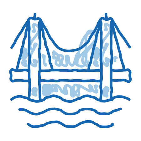 Sea Bridge sketch icon vector. Hand drawn blue doodle line art Sea Bridge sign. isolated symbol...