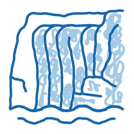 Waterfall in Mountains sketch icon vector. Hand drawn blue doodle line art Waterfall in Mountains sign. isolated symbol illustrationのイラスト素材