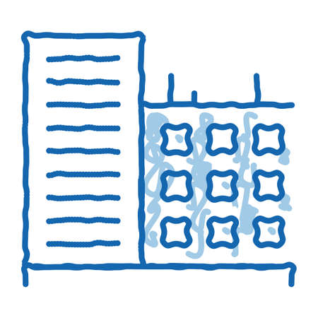 Multi-Storey Building sketch icon vector. Hand drawn blue doodle line art Multi-Storey Building sign. isolated symbol illustrationのイラスト素材