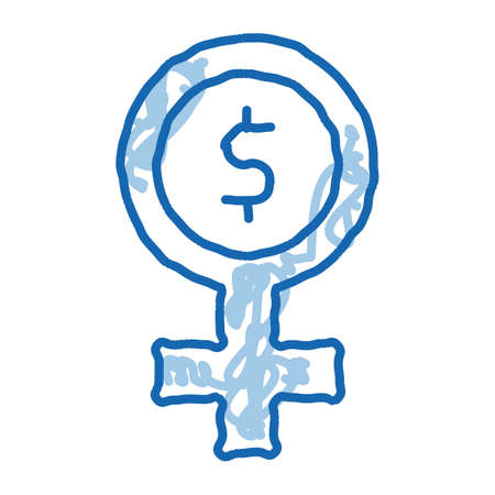 Woman Dollar Mark sketch icon vector. Hand drawn blue doodle line art Woman Dollar Mark sign. isolated symbol illustrationのイラスト素材
