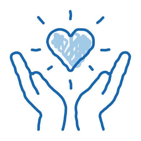 Hand Hold Heart sketch icon vector. Hand drawn blue doodle line art Hand Hold Heart sign. isolated symbol illustrationのイラスト素材