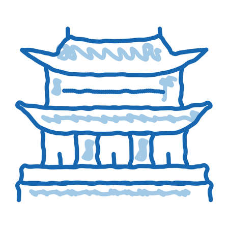 Korean Building sketch icon vector. Hand drawn blue doodle line art Korean Building sign. isolated symbol illustrationのイラスト素材