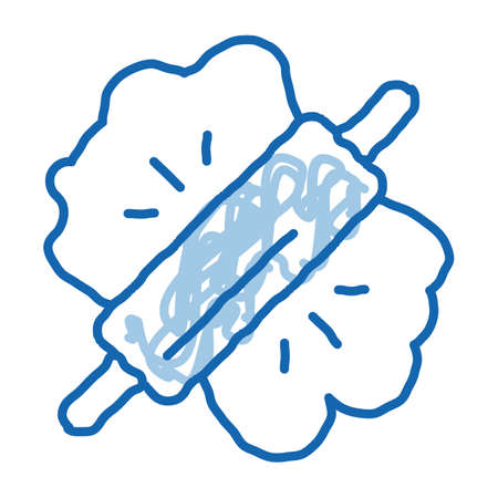 Dough And Wooden Rolling Pin sketch icon vector. Hand drawn blue doodle line art Wood Material Rolling Pin Kitchenware sign. isolated symbol illustrationのイラスト素材