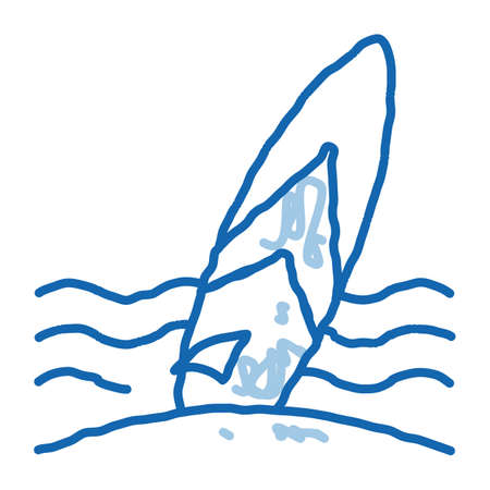 Surfing Board On Seaside sketch icon vector. Hand drawn blue doodle line art Thailand Tourist Activity Surfing Equipment On Beach sign. isolated symbol illustrationのイラスト素材
