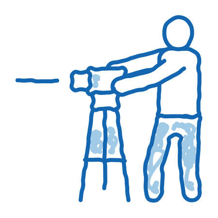 Worker Measuring Landscape sketch icon vector. Hand drawn blue doodle line art Engineer Human With Topography Measuring Equipment sign. isolated symbol illustrationのイラスト素材