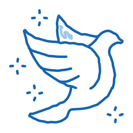 Flying Pigeon Bird Sparkling sketch icon vector. Hand drawn blue doodle line art Fly Dove Bird Silhouette With Glistering Stars, Peace Symbol sign. isolated symbol illustrationのイラスト素材