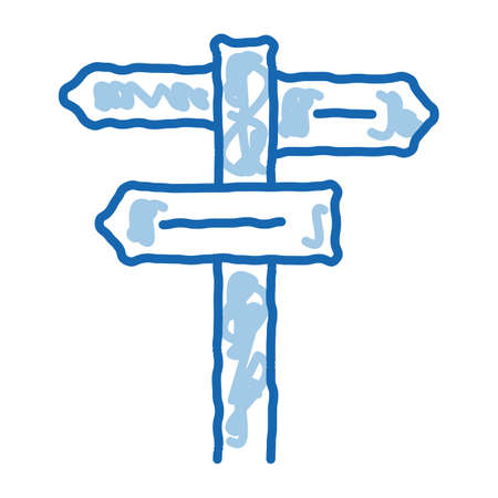 Direction Plates Signpost sketch icon vector. Hand drawn blue doodle line art Wooden Signpost With Arrow Nameplates, Road Guidepost sign. isolated symbol illustrationのイラスト素材