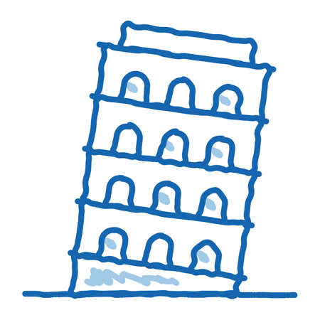 Pisa Tower sketch icon vector. Hand drawn blue doodle line art Pisa Tower sign. isolated symbol illustrationのイラスト素材