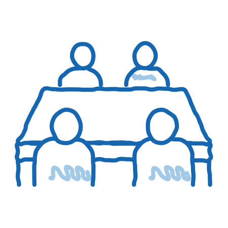 negotiation table sketch icon vector. Hand drawn blue doodle line art negotiation table sign. isolated symbol illustrationのイラスト素材