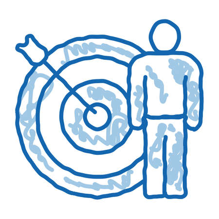 target hit sketch icon vector. Hand drawn blue doodle line art target hit sign. isolated symbol illustrationのイラスト素材
