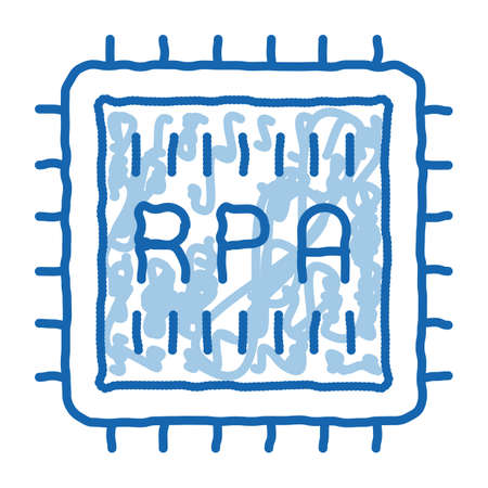 rpa chip sketch icon vector. Hand drawn blue doodle line art rpa chip sign. isolated symbol...