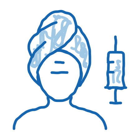injection into problem areas of face sketch icon vector. Hand drawn blue doodle line art injection into problem areas of face sign. isolated symbol illustrationのイラスト素材