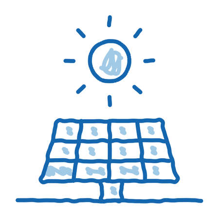 action of sun on battery sketch icon vector. Hand drawn blue doodle line art action of sun on battery sign. isolated symbol illustrationのイラスト素材