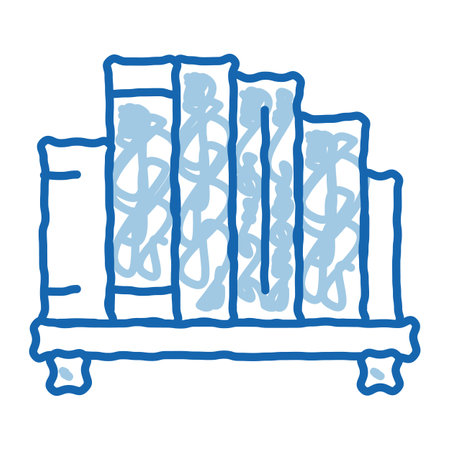 bookshelf sketch icon vector. Hand drawn blue doodle line art bookshelf sign. isolated symbol illustrationのイラスト素材