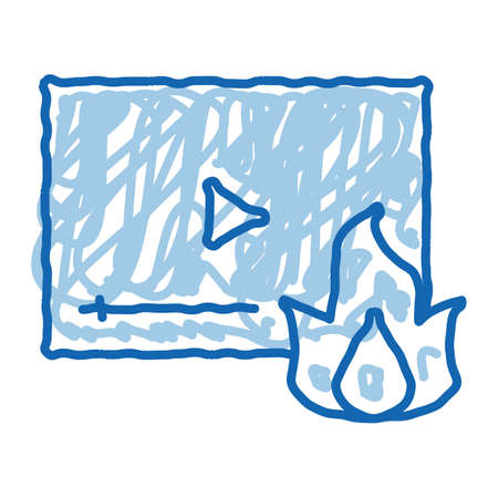 fire video sketch icon vector. Hand drawn blue doodle line art fire video sign. isolated symbol illustrationのイラスト素材