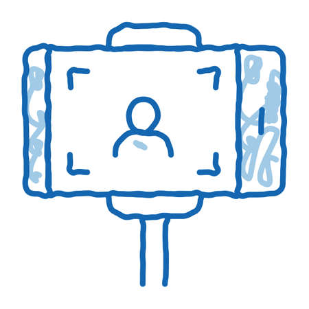 photo using selfie stick sketch icon vector. Hand drawn blue doodle line art photo using selfie stick sign. isolated symbol illustrationのイラスト素材