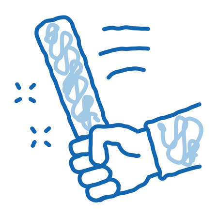man hand with bat sketch icon vector. Hand drawn blue doodle line art man hand with bat sign. isolated symbol illustrationのイラスト素材