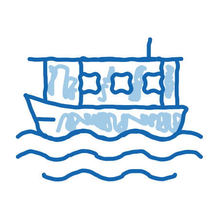 water yacht inmiddle of sea sketch icon vector. Hand drawn blue doodle line art water yacht inmiddle of sea sign. isolated symbol illustrationのイラスト素材